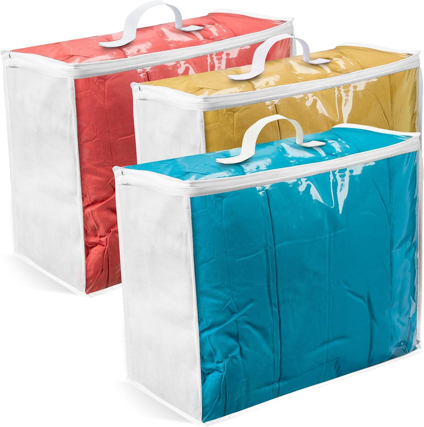 3 pack Clear Plastic Storage Bag with Zipper, Foldable Moving Bag for Comforters, Blankets, Bedding, Storage Containers, Breathable, Durable Clothes and Duvet Closet Organizers, 18x15x9