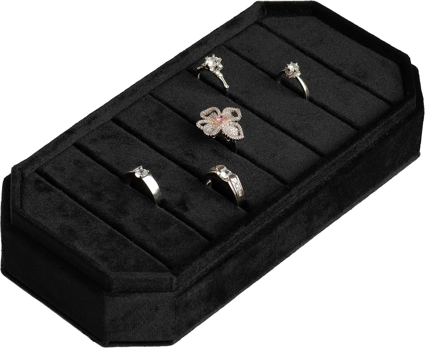 Velvet Ring Organizer Display Tray Jewelry Box Earring Holder Case for Wedding Birthday Christmas Day (Black)