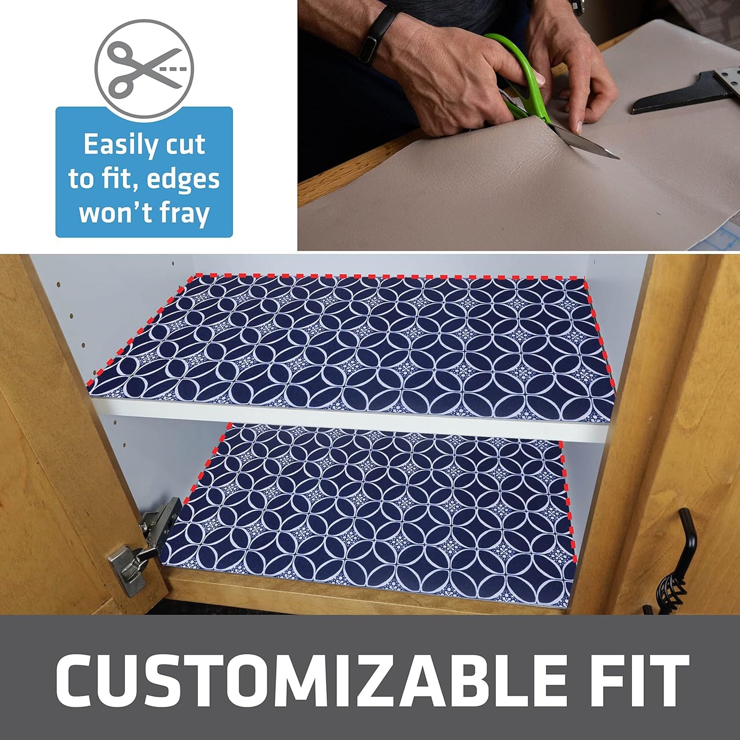 Drymate Premium Luxury Shelf & Drawer Liner, Thick Cushioned Fabric, Non-Adhesive, Absorbent, Waterproof, Slip-Resistant, Liners for Kitchen Cabinets, Cupboards (USA Made)(12”x59”)(24-Pack)(Indigo)