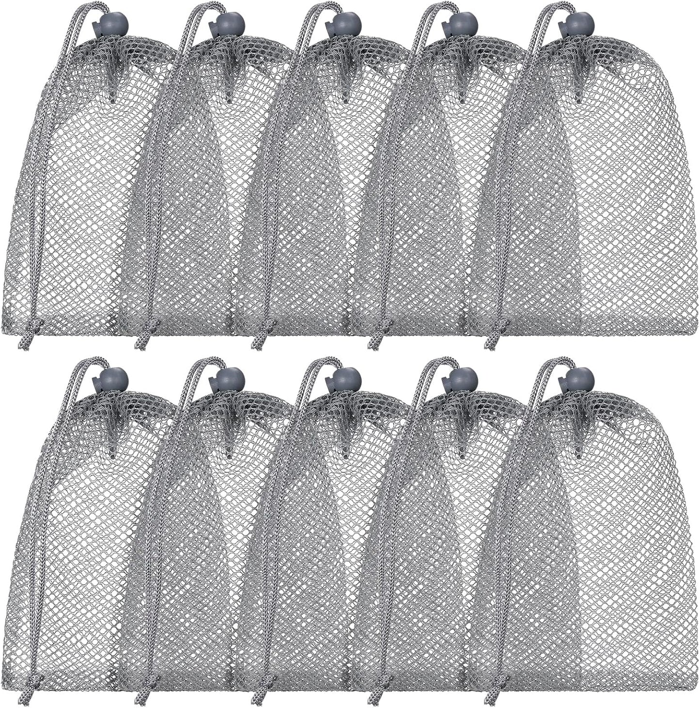 TecUnite 10 Pcs Mesh Bags Drawstring Laundry Bags Large Nylon Mesh Gift Dishwasher Bag with Sliding Drawstring for Kitchen Jewelry Gifts Wedding Favor Home(5.5 x 7.5 Inch,Gray)
