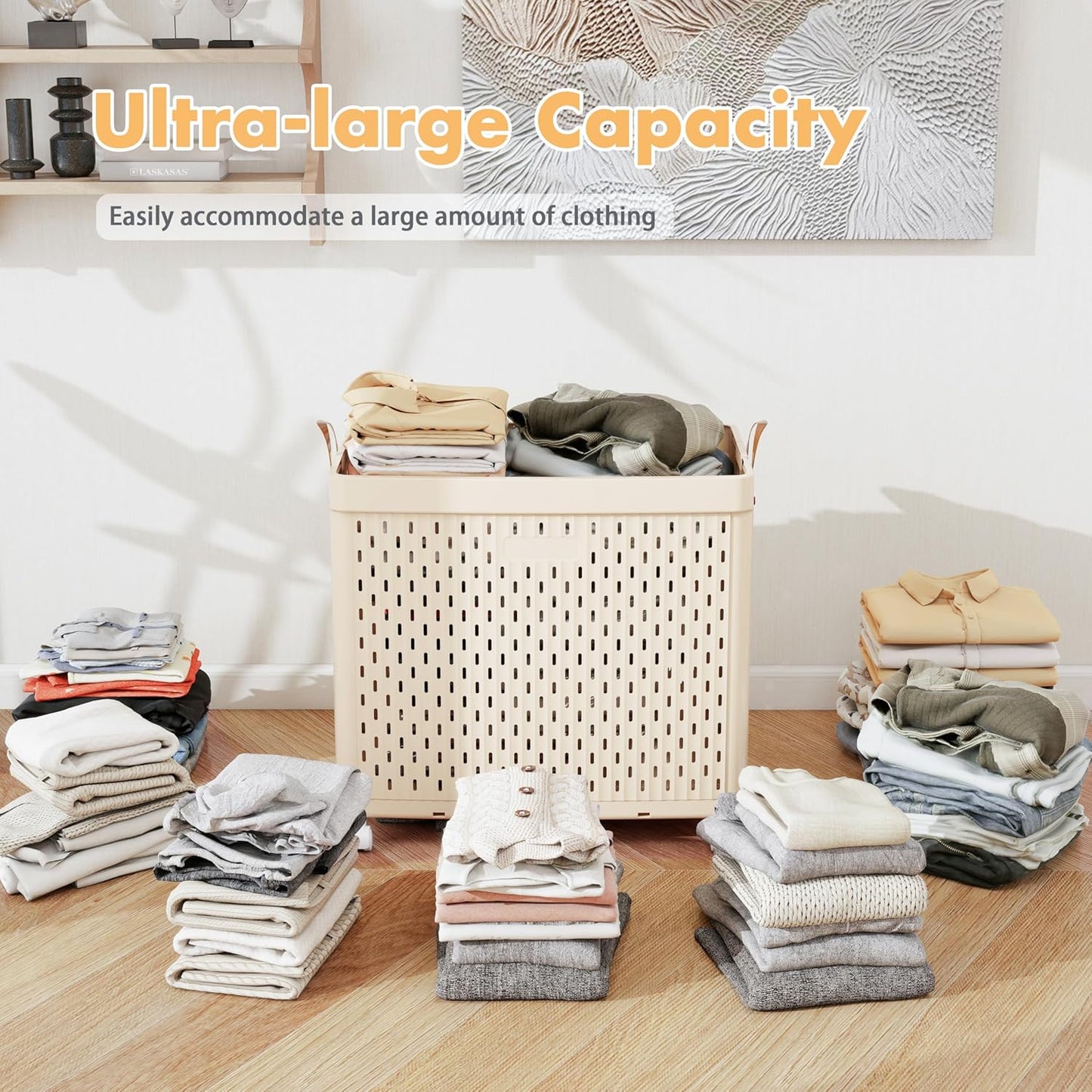 UAK Laundry Basket with Wheels, Collapsible Plastic Laundry Hamper with Handle, Foldable Laundry Basket Organizer for Laundry and Bathroom Ivory, XXXXL (110L)