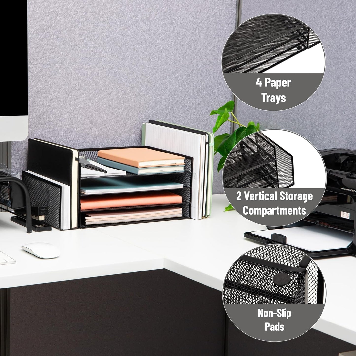 Mind Reader Desktop Organizer, File Storage, Paper Tray, Workspace, Office, Metal Mesh, 16.75"L x 9.15"W x 6"H, Black