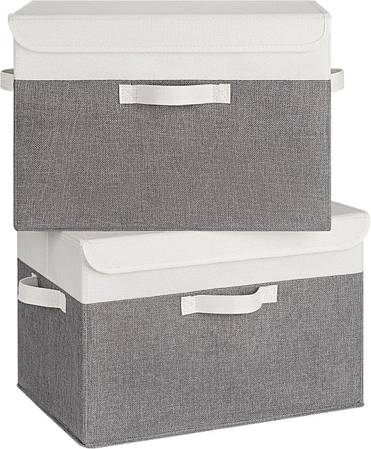 GRANNY SAYS Large Storage Bins with Lids, Collapsible Storage Box, Storage Basket for Shelves, Decorative Storage Bins, Toy Storage, Closet Organizers, White/Gray