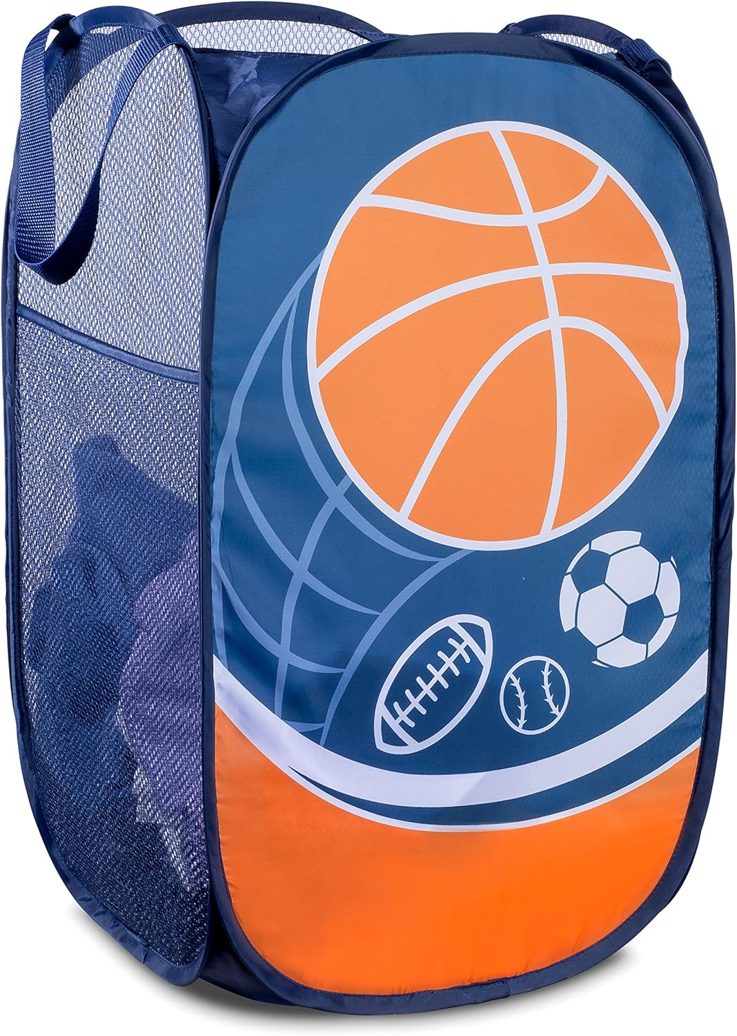 Handy Laundry Collapsible Mesh Pop Up Hamper with Wide Opening and Side Pocket - Breathable, Sturdy, Foldable, and Space-Saving Design for Clothes and Storage (Sports)