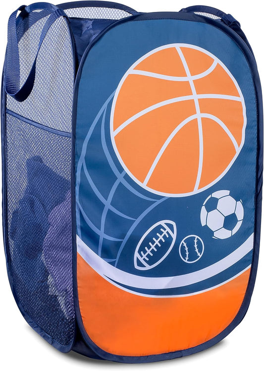 Handy Laundry Collapsible Mesh Pop Up Hamper with Wide Opening and Side Pocket - Breathable, Sturdy, Foldable, and Space-Saving Design for Clothes and Storage (Sports)