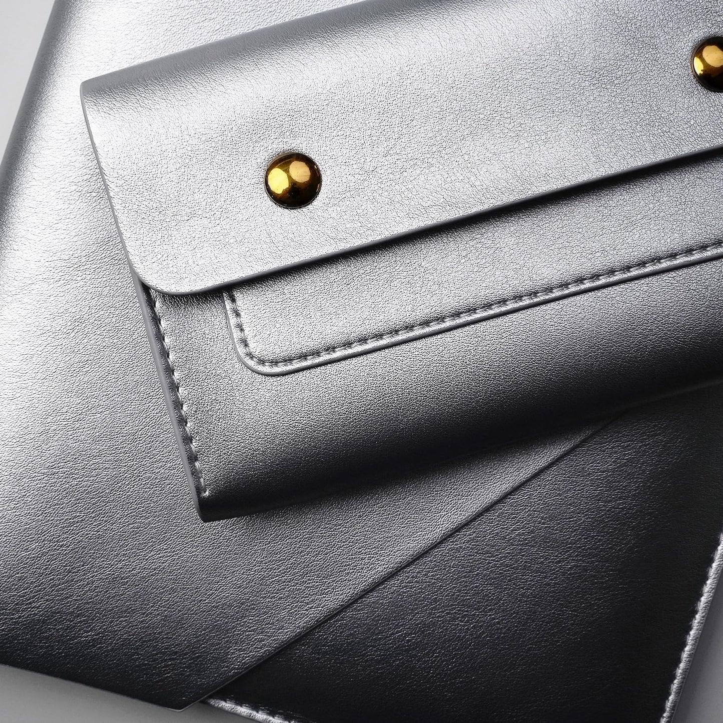 PU Leather Laptop Sleeve 16 Inch Compatible with New MacBook Pro 16 A2991, MacBook Pro 15, Surface Book 15, Dell XPS 15 with Small Pouch, Mouse Pad and Cord Organizer Color Silver