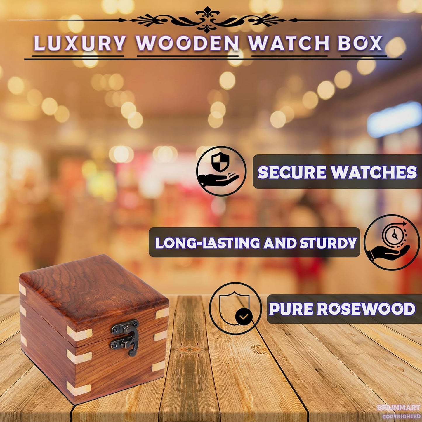 Wooden Watch Box for Men & Women, Luxury Watch Organizer & Display Case, Premium Long-Lasting Watch Holder for Storage, Elegant Gift for Watch Collectors (Wood Top, 1 Slot)