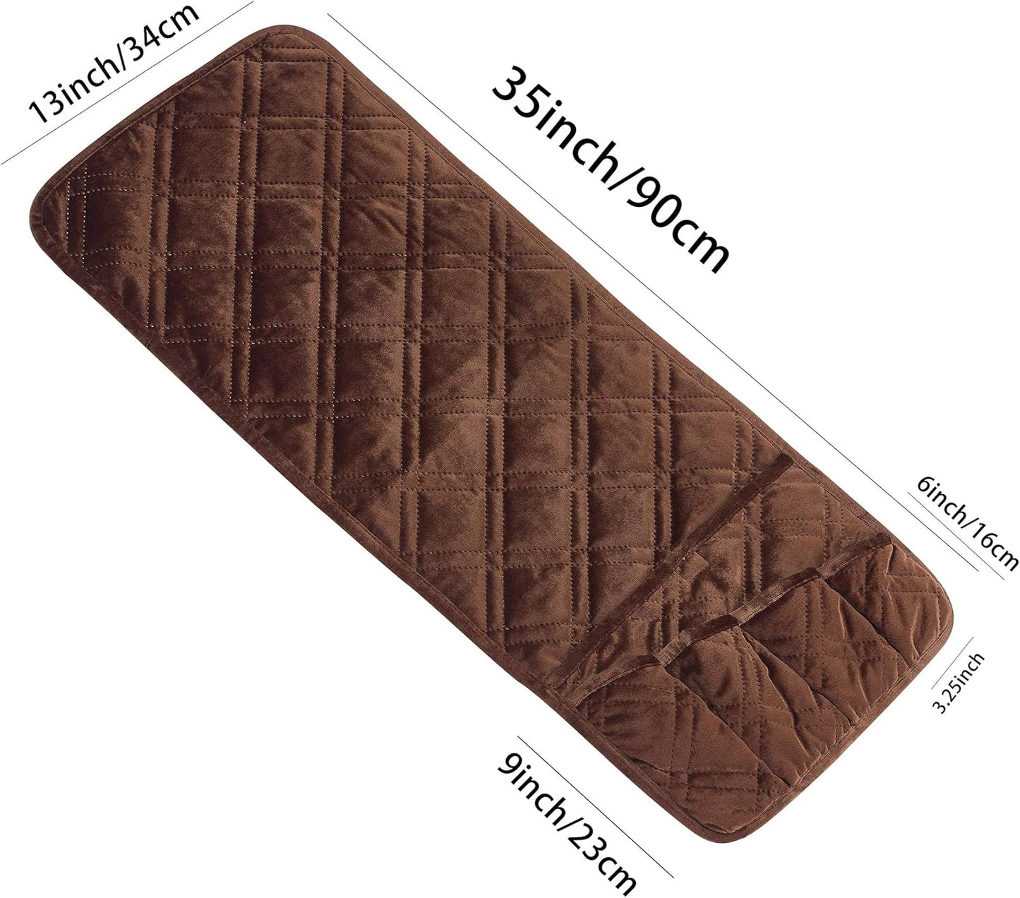 Brilliant Sunshine Chocolate Velvet Couch Armrest 5 Pockets Organizer, Slip Resistant Recliner Armchair Caddy, Washable Remote Controls Holder, Storage for Magazine, Tablet, iPad, 35×13", Chocolate