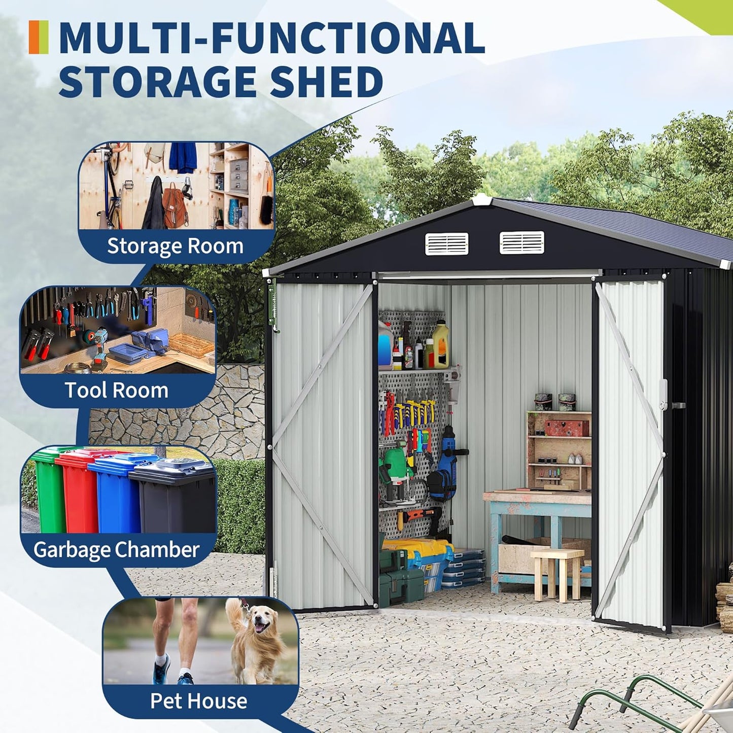 6x8 FT Metal Storage Sheds Outdoor, MetalTool Shed with Lockable Door, MetalYard Sheds Garden Shed Kit, Metal UtilitySheds Buildings with Air Vent for Backyard Garden Patio Lawn