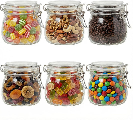 17oz Airtight Glass Jars with Clamp Lids, Small Food Storage Canisters Set of 6, Wire Clip Mason Jars for Canning Pickling Spice Herb
