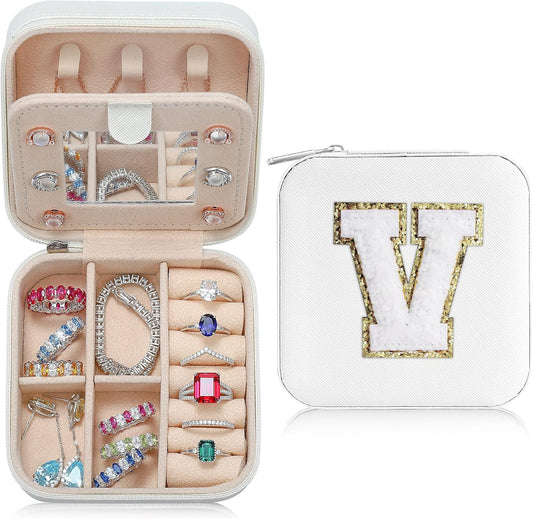 Parima Travel Jewelry Organizer for Women | Necklace, Earring, Ring Organizer | Women's Travel Gifts - Letter V, White