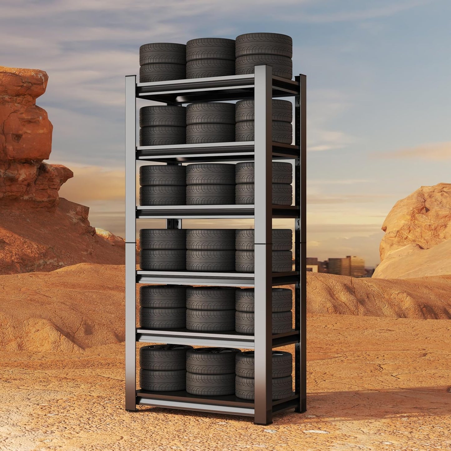 Storage Shelves, Garage Metal Shelving Unit, Adjustable, Double-Layer Column with Reinforced Ribs, Heavy-Duty, Capable of Bearing 600-3600 lbs (Black, 77 * 45 * 18, 6-Tier)