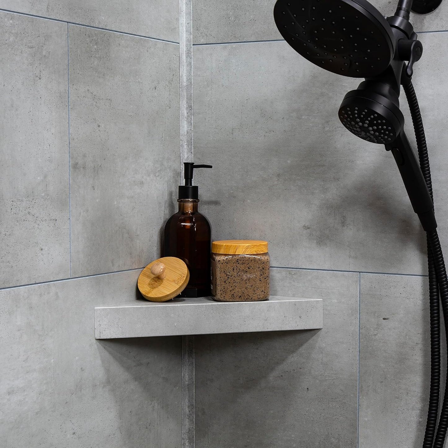 Palisade Vinyl Waterproof Corner Shower Shelf in Frost Nickel