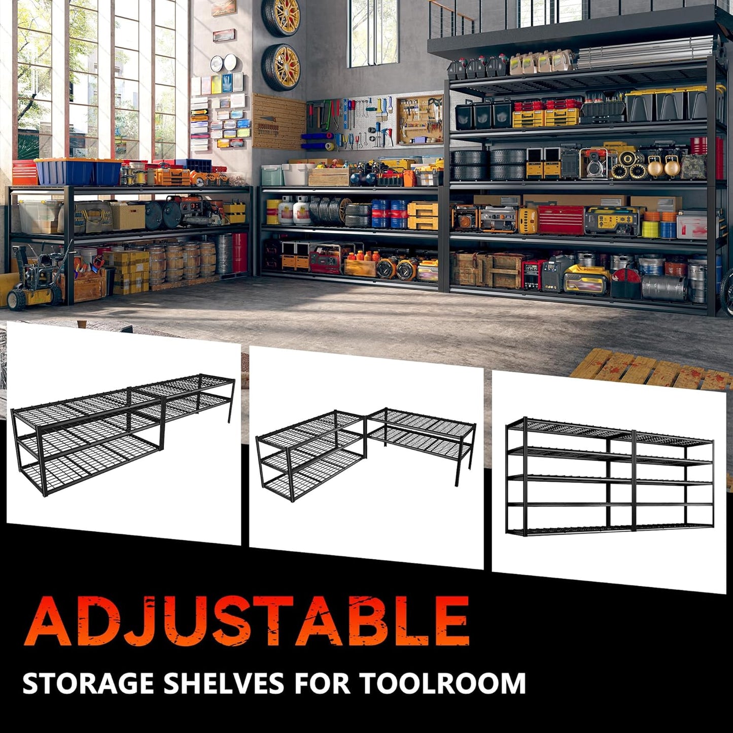 REIBII 60" W Garage Shelving Heavy Duty Metal Shelving 3000LBS Storage Shelves Adjustable Metal Shelves for Industrial 5 Tier Garage Shelves for Basement Pantry Warehouse 60" W x 24" D x 72" H 2 Pack