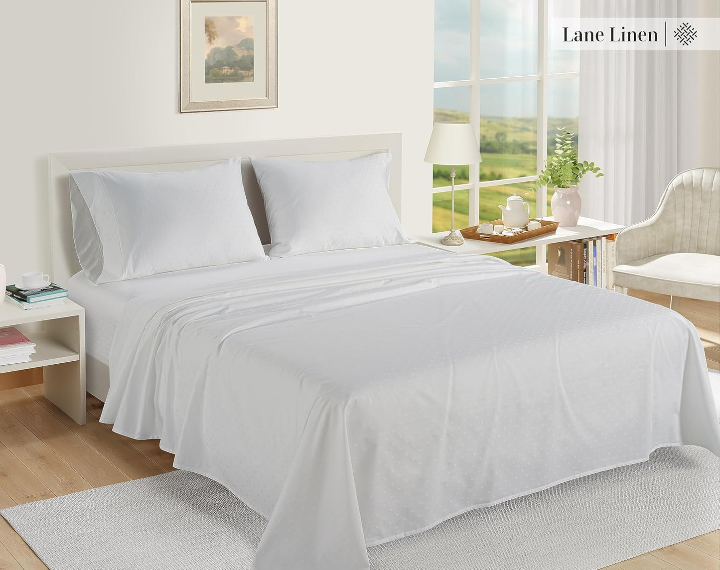 LANE LINEN Pillows Queen Size Set of 2, Soft 100% Egyptian Cotton, Cool & Smooth 1000 Thread Count Pillow Cases - Swiss Dot - White