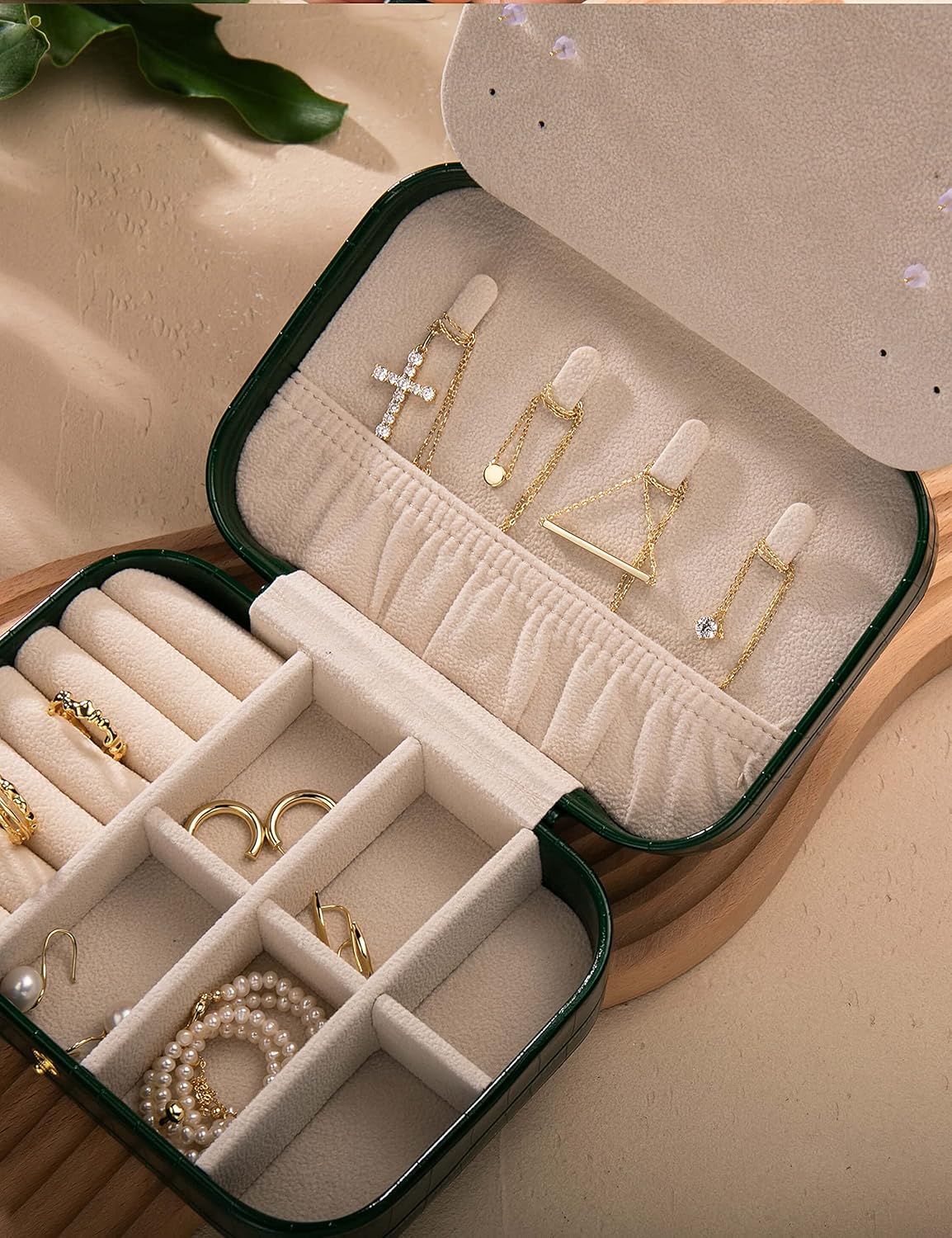 S.Leaf Travel Jewelry Organizer Boxes for Women Small Portable Necklace Earrings Bracelet Rings Travel Case Best Friend Birthday Gifts for Women Trendy (14_Crocodile_Avocade_Big)