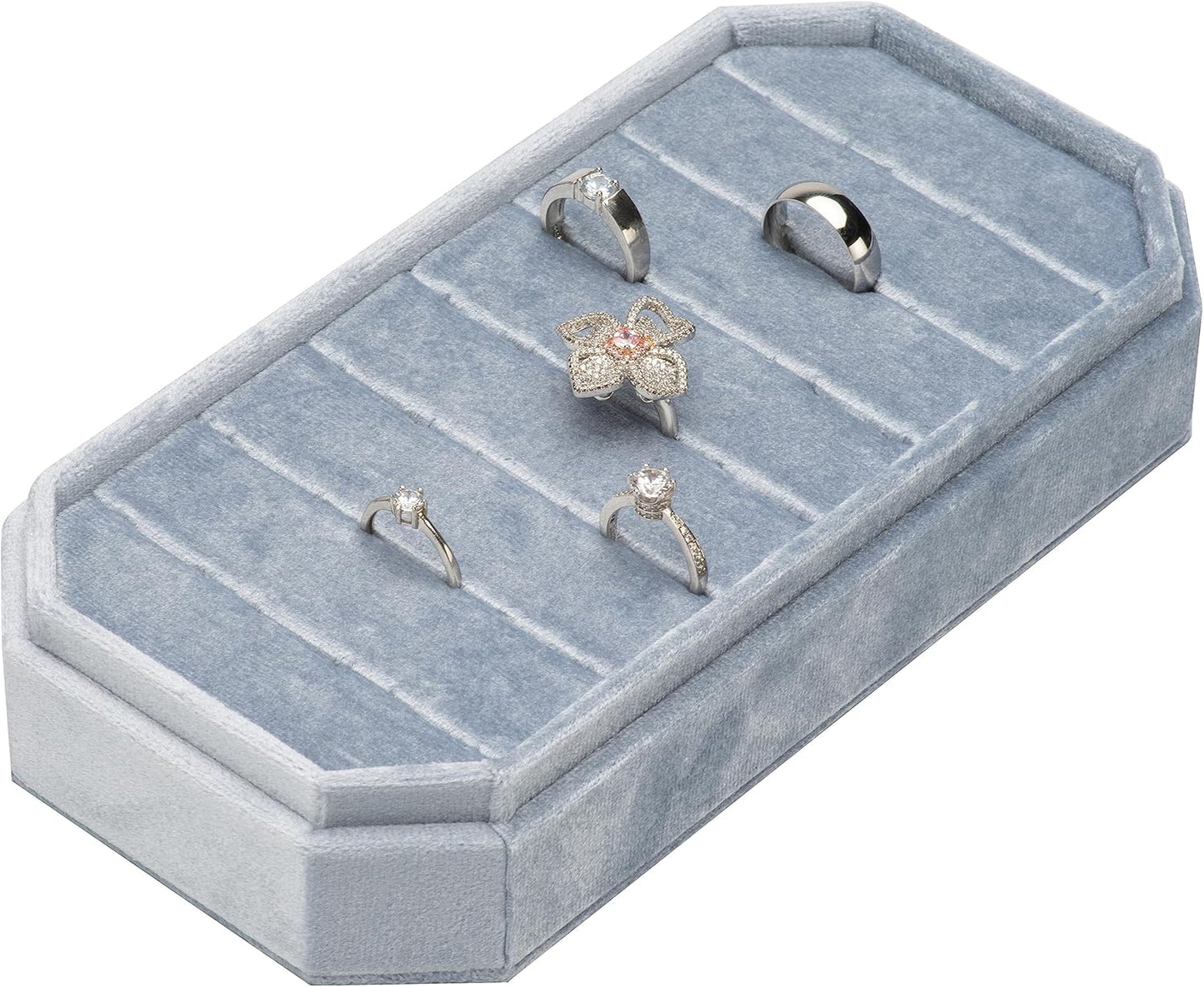 Velvet Ring Organizer Display Tray Jewelry Box Earring Holder Case for Wedding Birthday Christmas Day (Light Ocean Blue)
