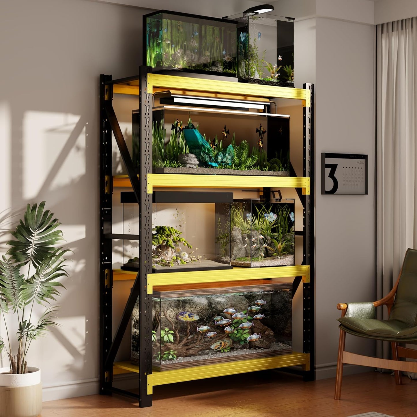 32" W Garage Shelving,4-Tier Heavy Duty Storage Shelves Unit with Adjustable Metal Shelf for Warehouse,Basement,Workshop,3200LBS,32" W x 20" D x 79" H,Black&Yellow
