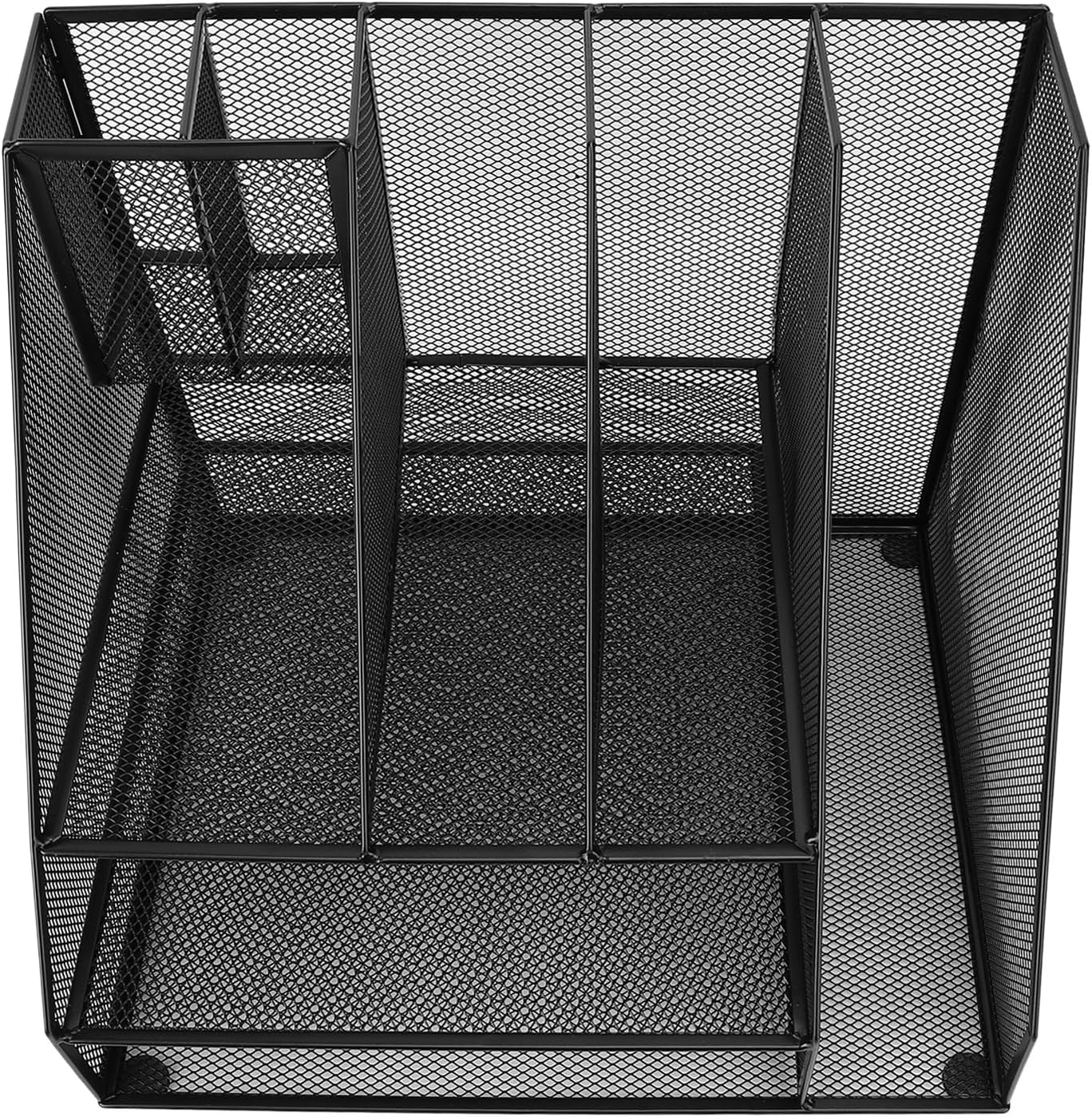 Hyuduo Office Desk Organizer, Black Iron Mesh 3 Tier Paper Letter Tray with 2 Pen Holders and File Rack Metal Structure for Office and Home Desk Organization