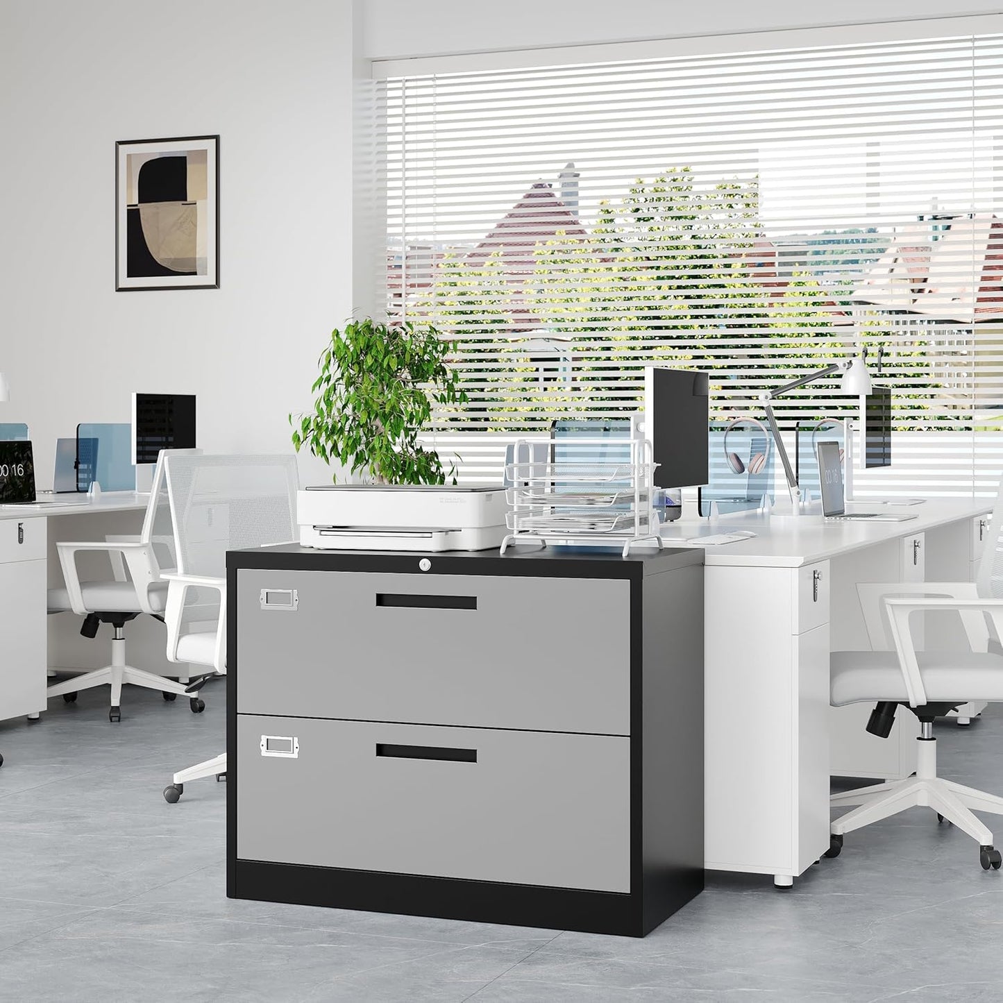 2 Drawer File Cabinet, Lateral Filing Cabinets for Home Office, Office Storage Drawers with Lock, Hanging Files Legal/Letter A4 Size (Assemble Required,Black Grey)