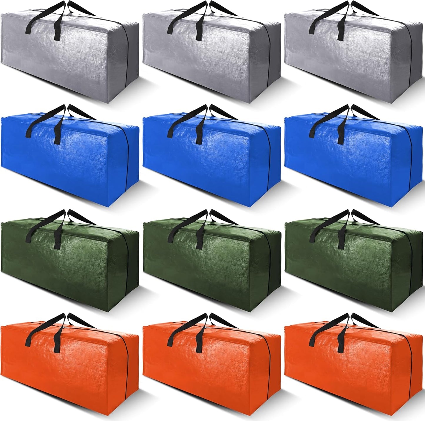Cosy Family 12 Pack Heavy Duty Moving Bags with Backpack Straps - Strong Handles & Zippers, Storage Totes For Space Saving, Fold Flat, Alternative to Moving Box (X-Large-Set of 12, Multicolored)