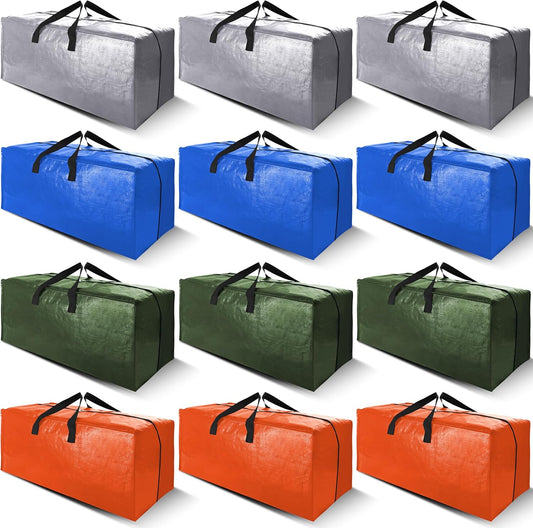 Cosy Family 12 Pack Heavy Duty Moving Bags with Backpack Straps - Strong Handles & Zippers, Storage Totes For Space Saving, Fold Flat, Alternative to Moving Box (X-Large-Set of 12, Multicolored)