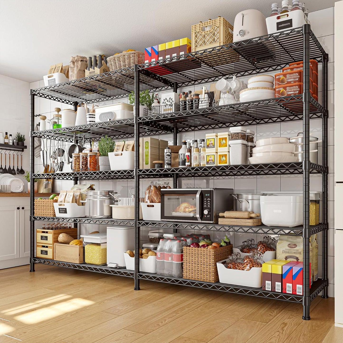 REIBII 73''W Storage Shelves Load 1650 LBS Metal Shelving 5-Tier Wire Shelving Unit, Adjustable Heavy Duty Metal Shelves Wire Shelf for Pantry Kitchen Industrial Garage, 17.7" D x 73" W x 71" H