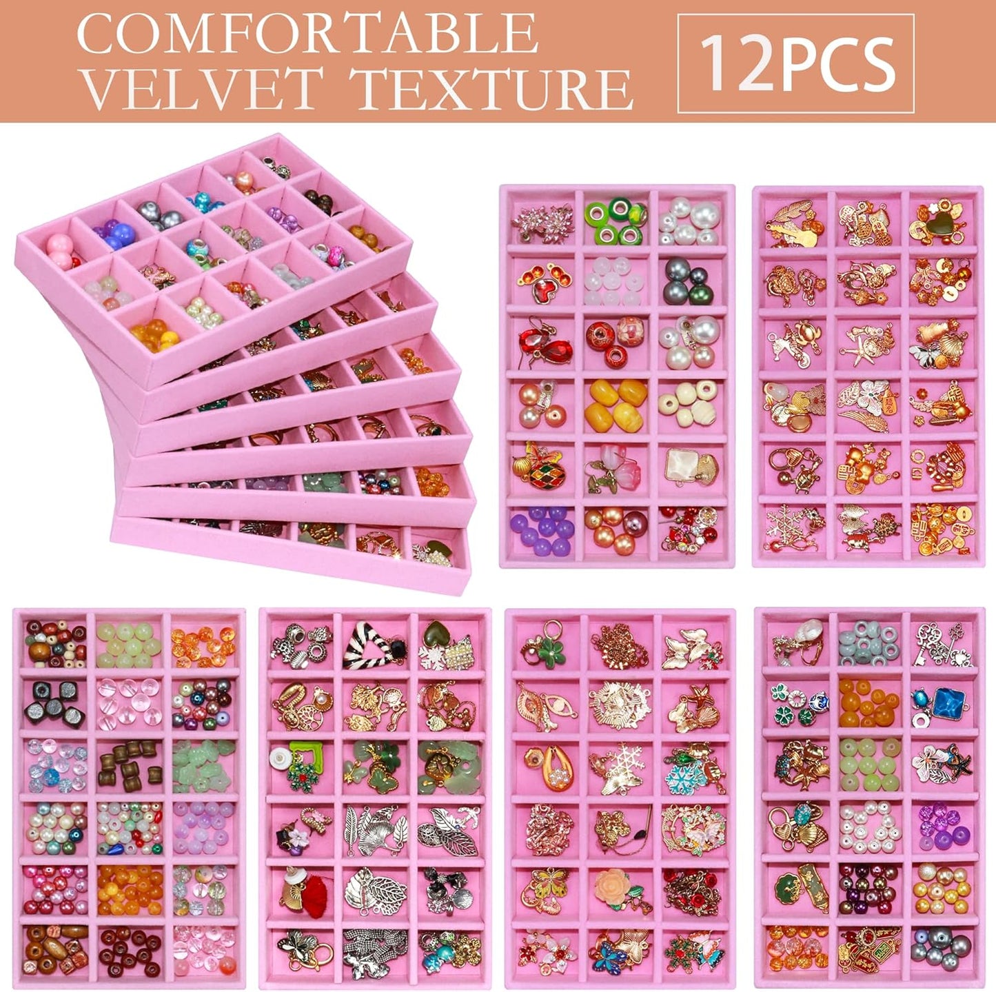 12 Pack Earring Organizer Stackable Jewelry Drawer Tray Removable Jewelry Display Tray Organizer for Necklace Earring Drawer Insert 216 Grids