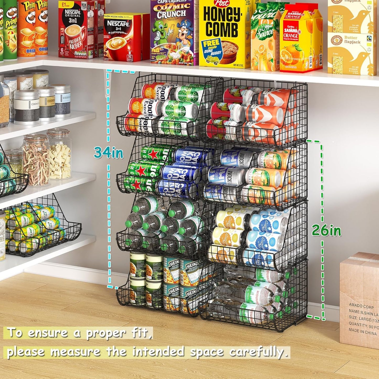 Stacking Can Dispensers 3 Tier with 3 Divider, Large Pantry Can Organizer, Beverage Drink Pop Soda Can Storage Basket, Can Holders for Pantry, Canned Food Rack Wire Bins for Kitchen Cabinet (3-Pack)