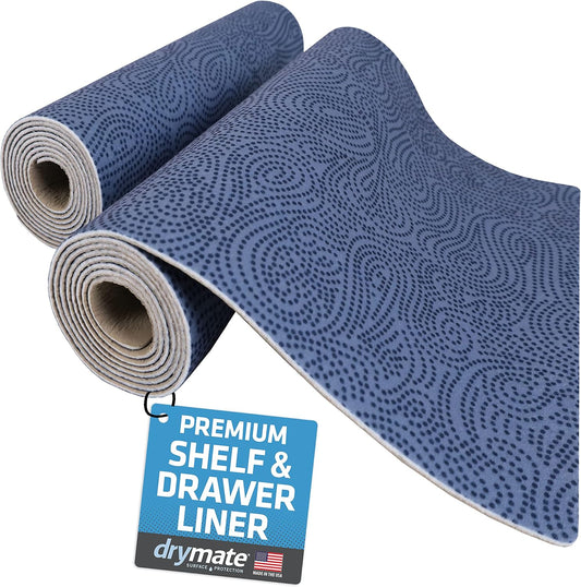 Drymate Premium Luxury Shelf & Drawer Liner, Thick Cushioned Fabric, Non-Adhesive, Absorbent, Waterproof, Slip-Resistant, Liners for Kitchen Cabinets, Cupboards (USA Made)(12”x59”)(2-Pack)(Blue)