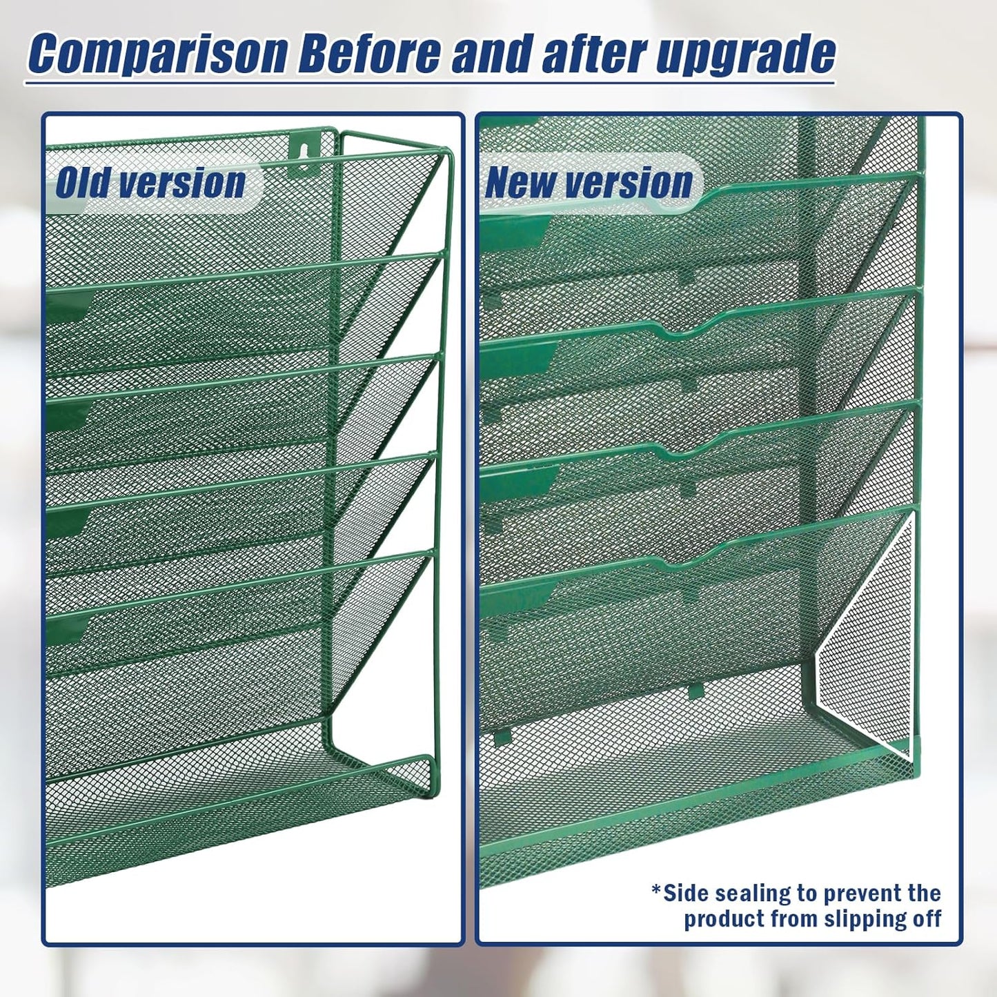EASEPRES 6 Tier Desk File Organizer, Mesh Hanging Wall Mount Document Organization Stand, Desktop Vertical Mail Paper Folder Holder Rack with Bottom Tray for Office Cubicle, Sides Closed, Dark Green