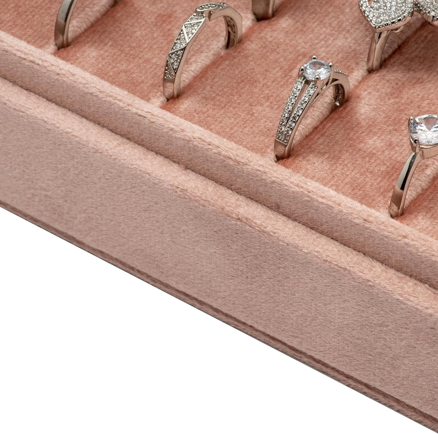 Velvet Ring Organizer Display Tray Jewelry Box Earring Holder Case for Wedding Birthday Christmas Day (Blush Peach)