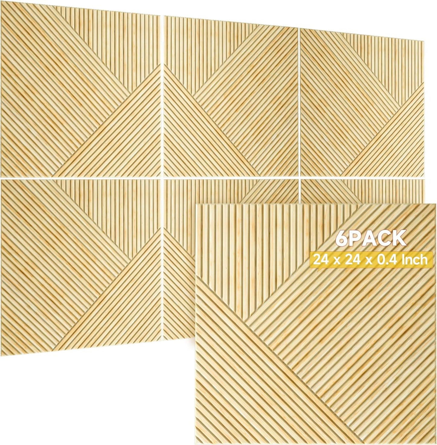 TO-TH Acoustic Wall Panels,6 Pack Total Size 72 x 48 Inches,Self-Adhesive Decorative Acoustic Panels for Wall and Ceiling,3D UV Printing with Wood Look,Natural Oak