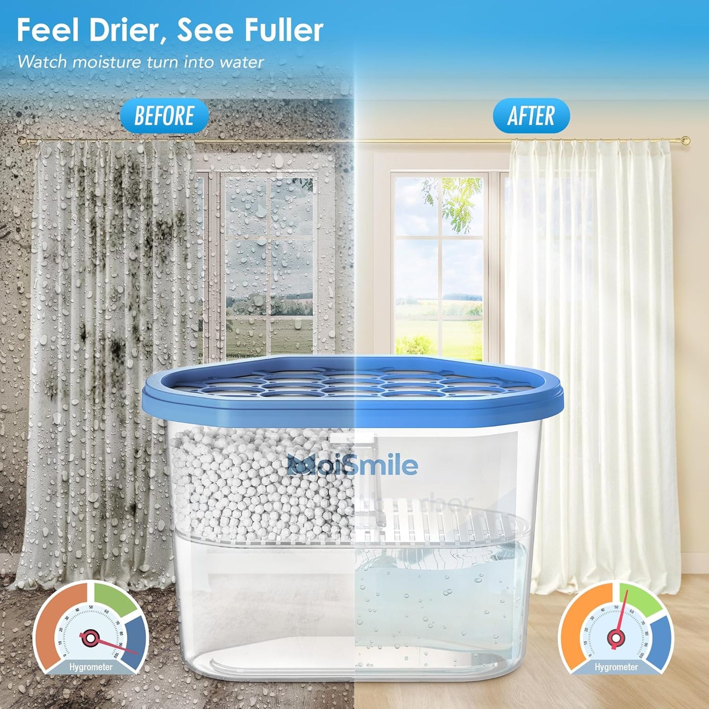 Moisture Absorbers 3 Pack, Fragrance-Free Closet Dehumidifier for Bathroom, Car ＆ Basement, 10.5 oz. Refillable Humidity Absorber Boxes