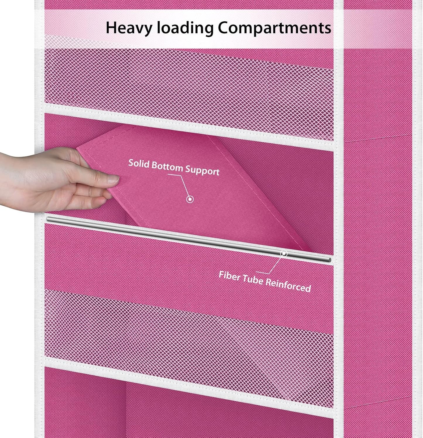 Univivi 5-Shelf Fabric Door Storage Over Door Hanging Organizer with 4 Large Pockets and 3 Small PVC Pockets Nursery Closet Cabinet Wall Mount Hanging Storage Organizers for Baby Nursery (Pink)