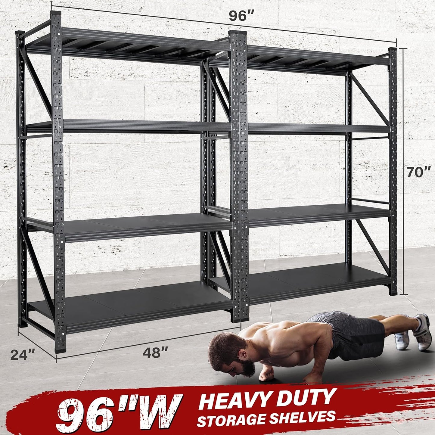 Set of 2 48" Wide Heavy Duty Garage Shelving Units,3000LBS 24 Deep Storage Shelves,Metal Garage Shelves,Large Storage Rack,Steel Shelf,Industrial Shelving for Shop,Warehouse,48" W x 24" D x 70" H