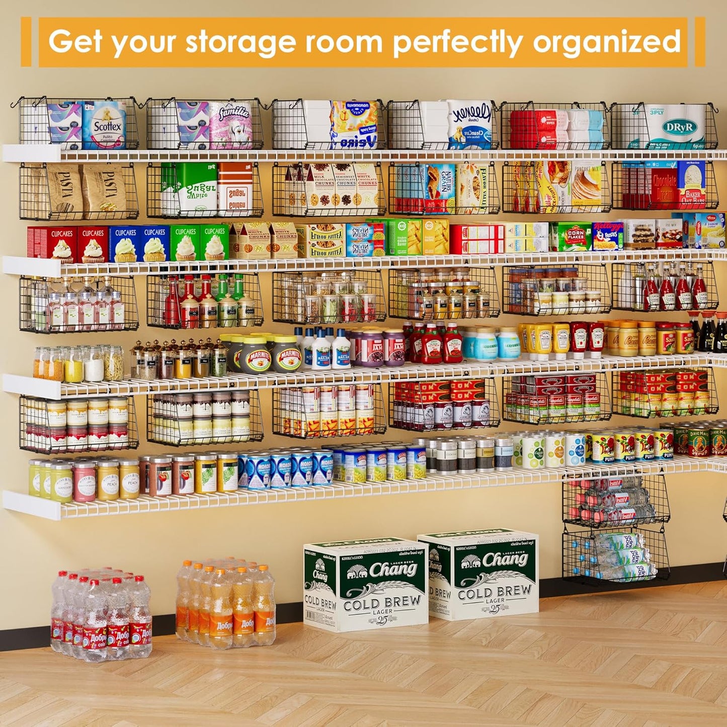 3-Pack Under Shelf Hanging Baskets - Space Saving Pantry Shelf Organizer with 360° Rotating Hooks for Kitchen Storage, Foldable Small Space Solutions for Pantry Organization, Black