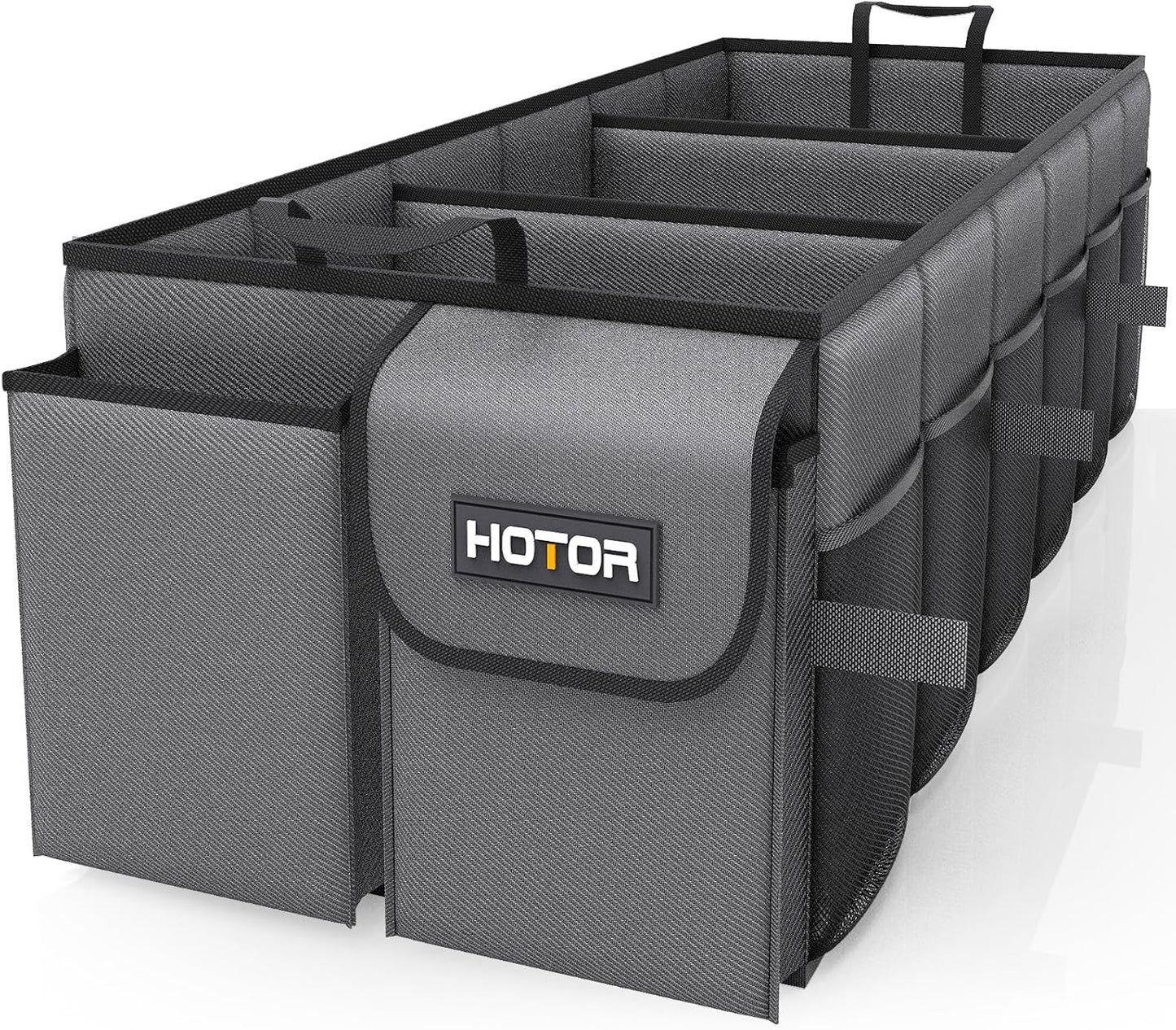 HOTOR Foldable Trunk Organizer - SUV & Sedan Compatible, 3 Compartments, Grey, 31.9"12.6"10.6" Sturdy Car Organization for Accessories, Tools, Sundries