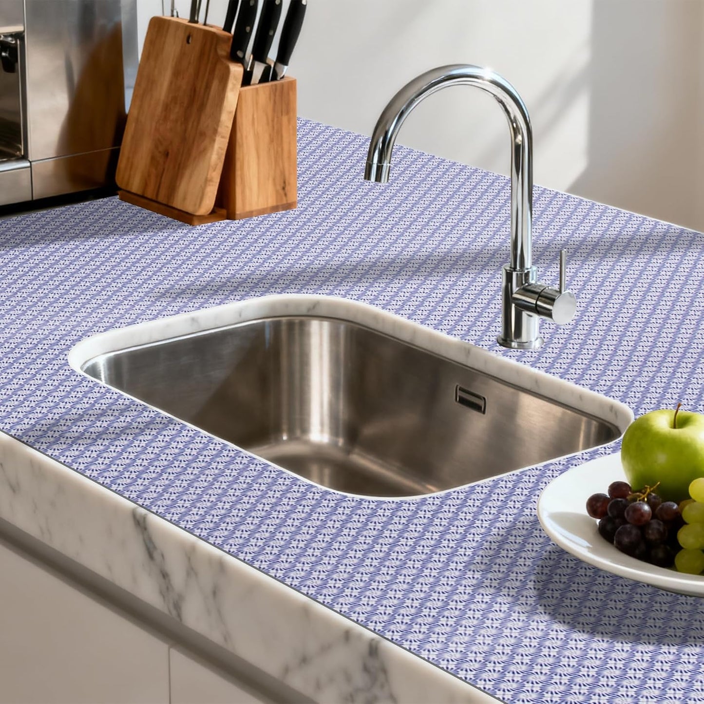 FIFTY FEET 18"x96" Non-Adhesive Shelf Liner for Kitchen Cabinets and Drawers, Washable Non-Slip PVC Cabinet Liner (Blue Circle)(1 Roll)
