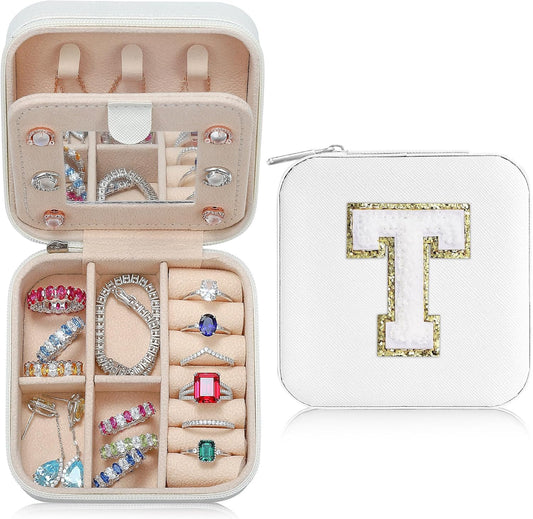 Parima Travel Jewelry Organizer for Women | Necklace, Earring, Ring Organizer | Travel Gifts for Women - Letter T, White