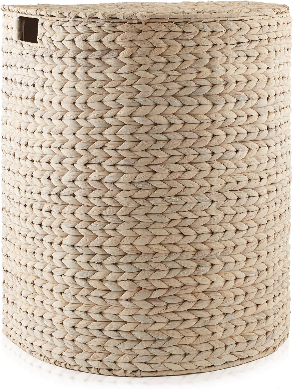 Casafield Half Moon Laundry Hamper with Lid and Removable Liner Bag - Whitewash, Woven Water Hyacinth Laundry Basket for Clothes and Towels