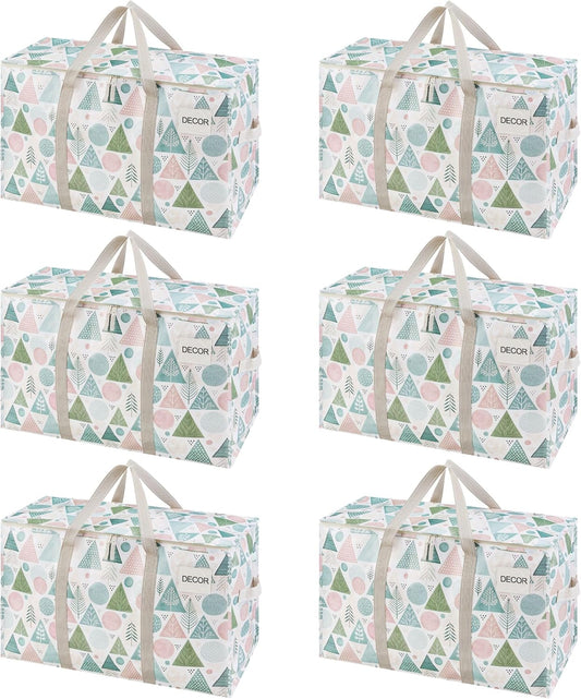 VENO 6 Pack Moving Bags and Large Christmas Storage Bins with lids. Alternative to Moving Boxes, Packing Supplies for College. Extra Large Heavy Duty Totes for Packaging (Pastel Forest, 6 Pack)