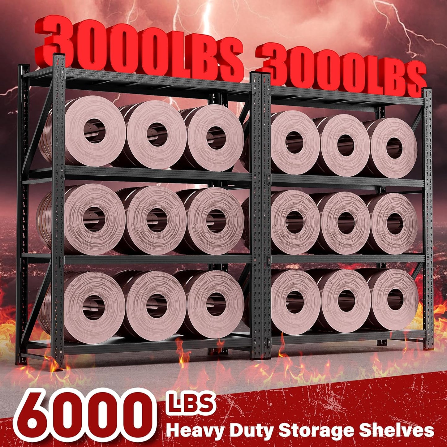 Set of 2 48" Wide Heavy Duty Garage Shelving Units,3000LBS 24 Deep Storage Shelves,Metal Garage Shelves,Large Storage Rack,Steel Shelf,Industrial Shelving for Shop,Warehouse,48" W x 24" D x 70" H