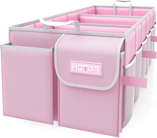 HOTOR Trunk Organizer for suv - Car Organizer, Foldable Trunk organizer for SUVs & Sedans, Sturdy Car Organization for Car Accessories, Tools, Sundries, Pink, 3 Compartments, 31.9"×12.6"×10.6"
