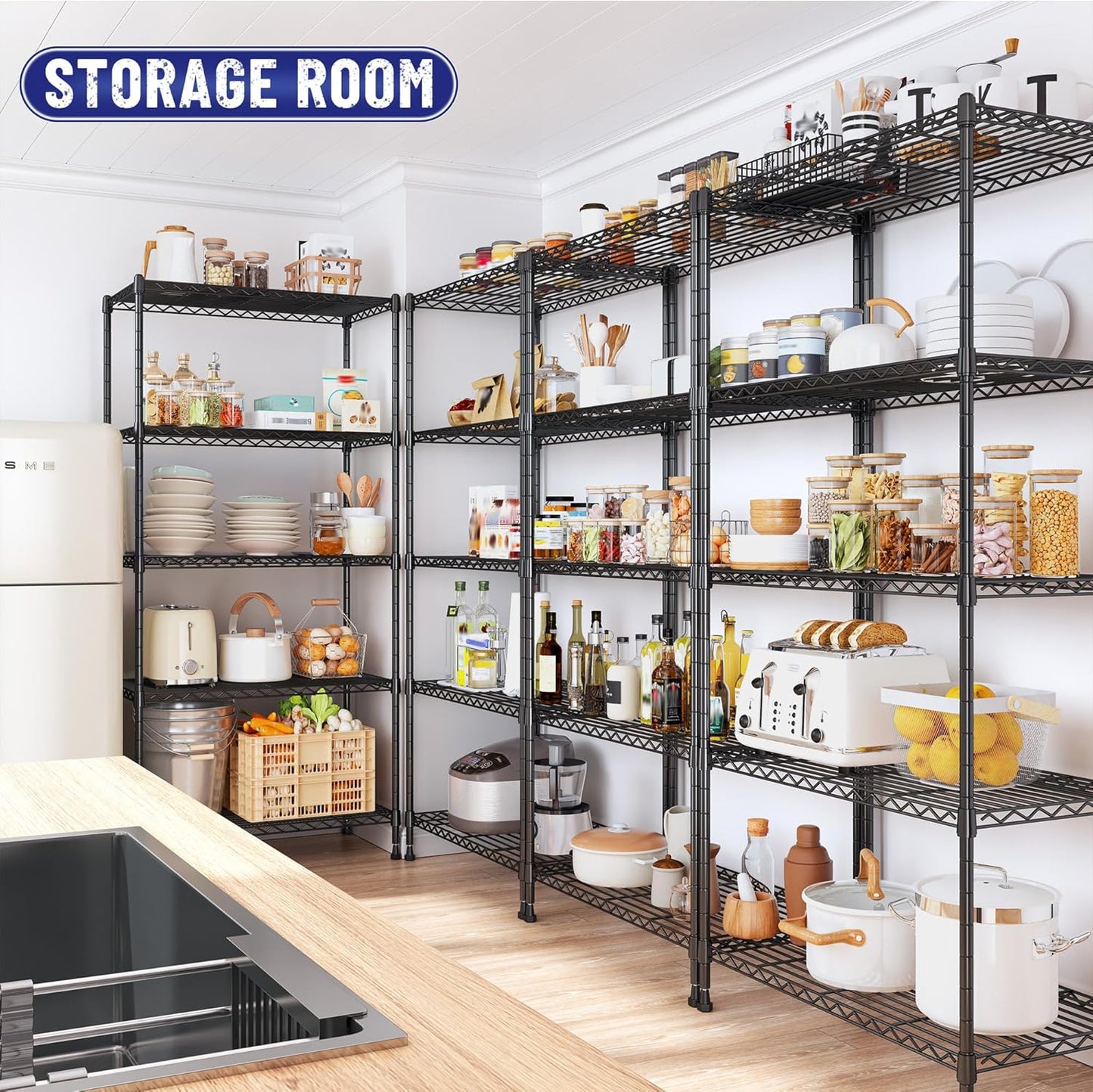 59.4" H x 21.5" W x13.6 D 5-Tier Storage Shelves 1010LBS Wire Shelving Adjustable Metal Shelving Unit Pantry Shelves Sturdy Steel Commercial Shelf for Kitchen Pantry Closet Laundry School