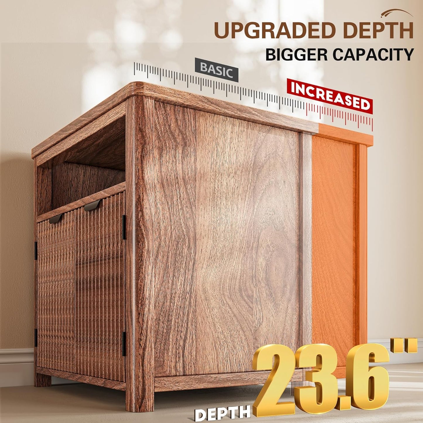 Fluted Nightstand with Charging Stations, 23.6" Wide Walnut Nightstand with Storage Drawers, Side Tables, Modern Farmhouse End Tables for Bedroom, Walnut Brown