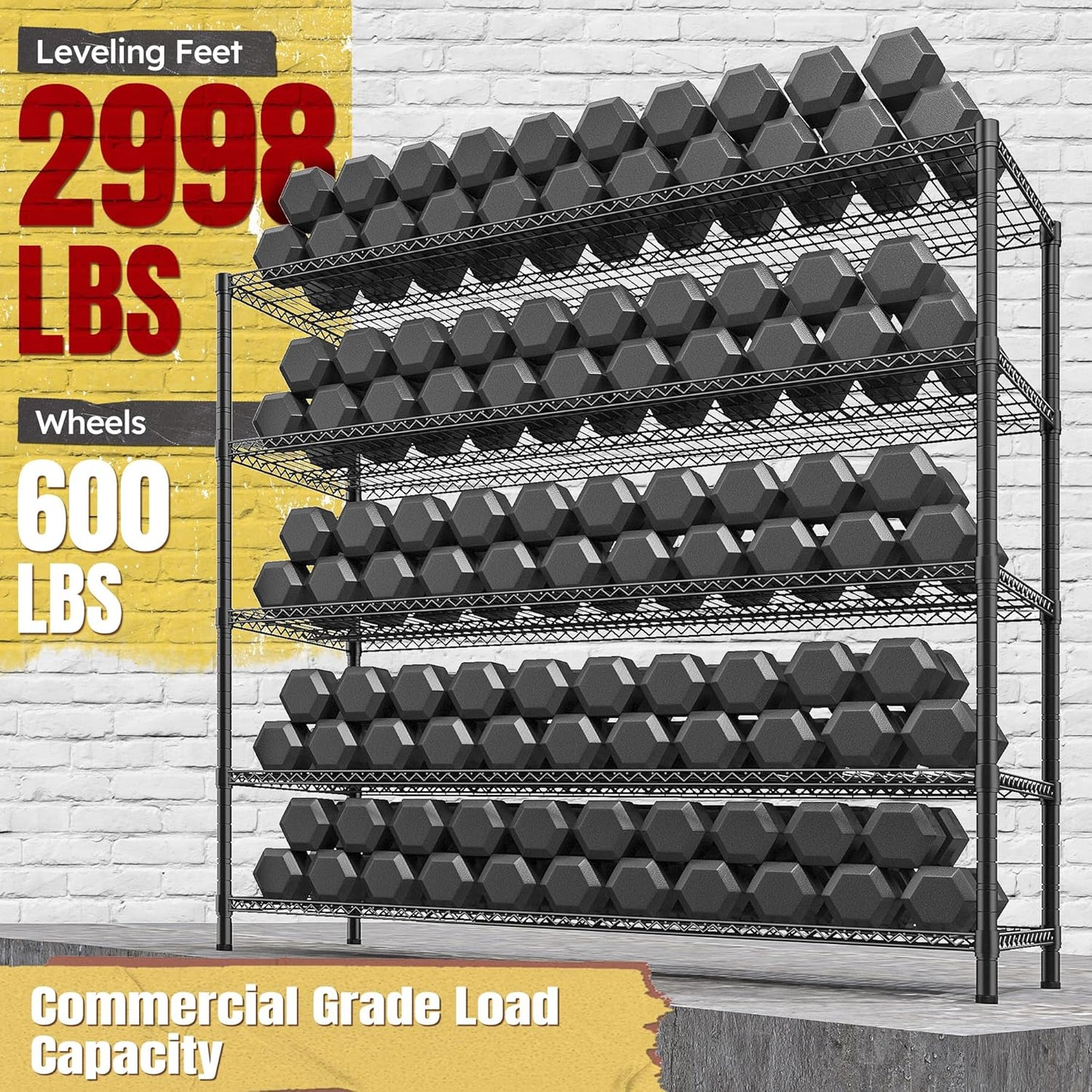 REIBII 85.7"H Garage Shelving 2998LBS Storage Shelves with Wheels&Feet,5 Tier Garage Shelves Heavy Duty Adjustable Wire Shelving for Basement Commercial Industrial Pantry, 85.7"H X 55.5"W X 24.2"D
