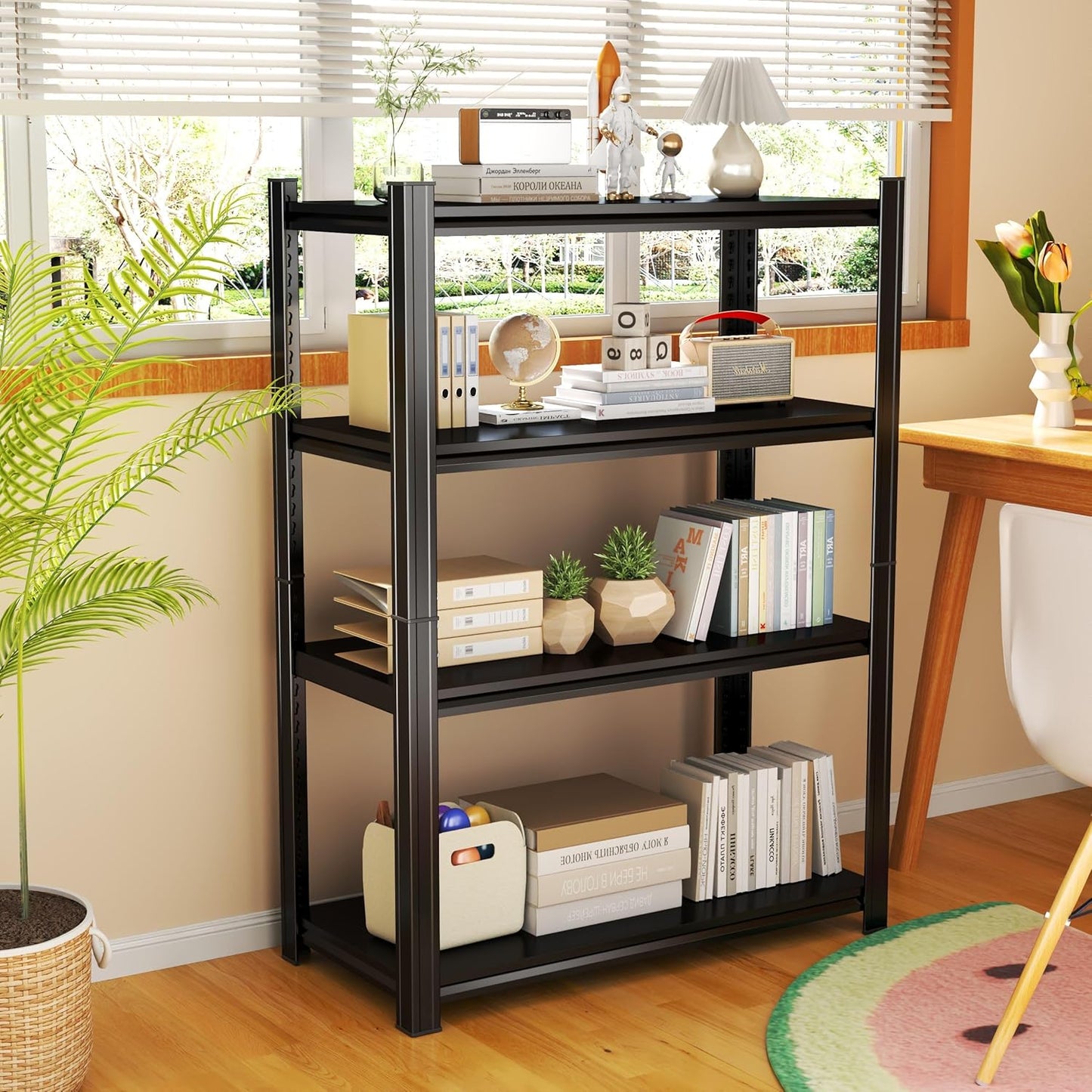 Storage Shelves, Garage Metal Shelving Unit, Adjustable, Double-Layer Column with Reinforced Ribs, Heavy-Duty, Capable of Bearing 2400 lbs, Suitable for Garage, Warehouse, Kitchen Storage