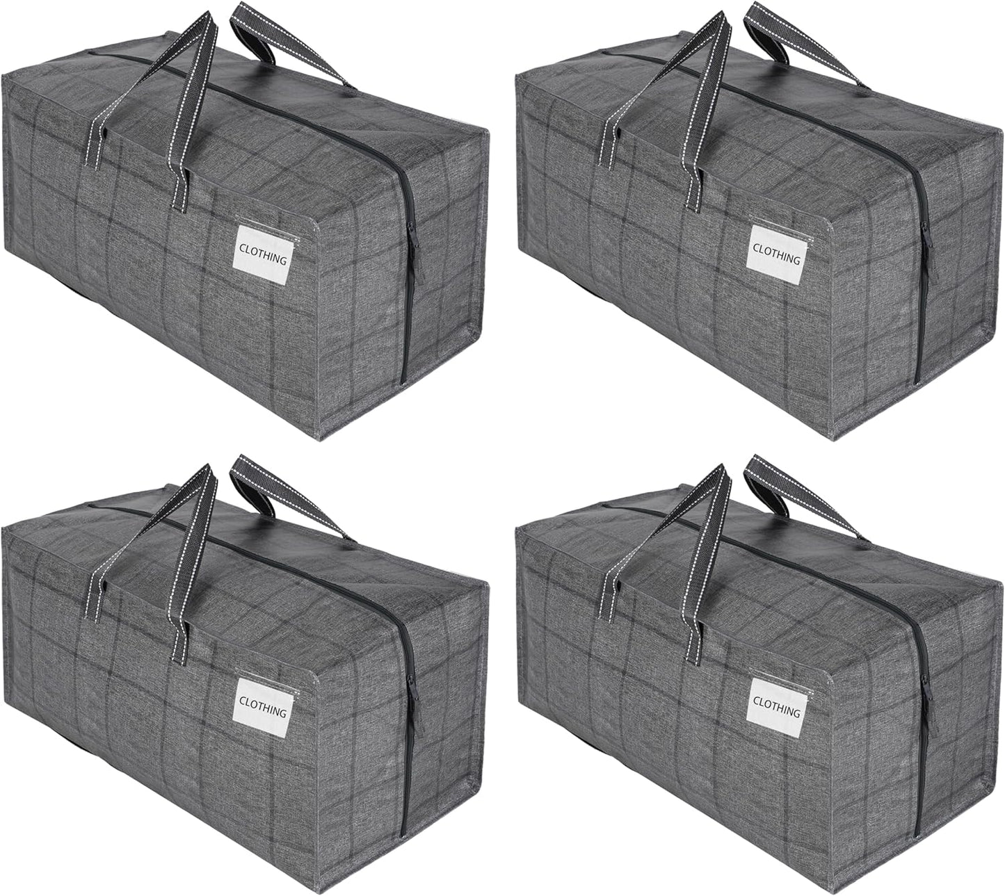 VENO 4 Pack Moving Bags w/Backpack Straps, Heavy Duty, Moving Boxes Alternative, Packing Supplies, Large Storage Totes for Dorm Room Essentials with Zipper for Clothes (Windowpane, 4 Pack)