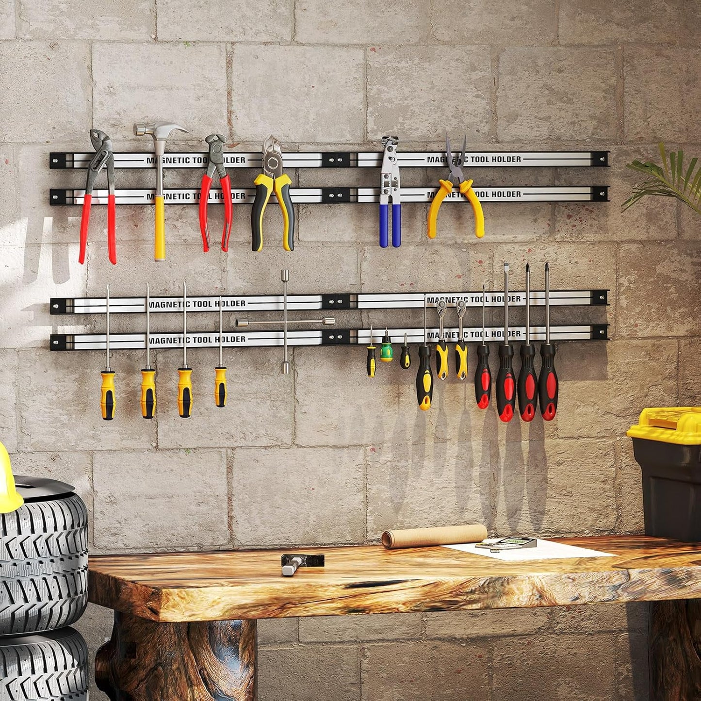 18" Magnetic Tool Holder Strip, 6 Pack Magnet Bar with Mounting Screws, Heavy Duty Magnetic Strips Tool Organizer for Garage Shop Workbench Kitchen Organization (Sliver)